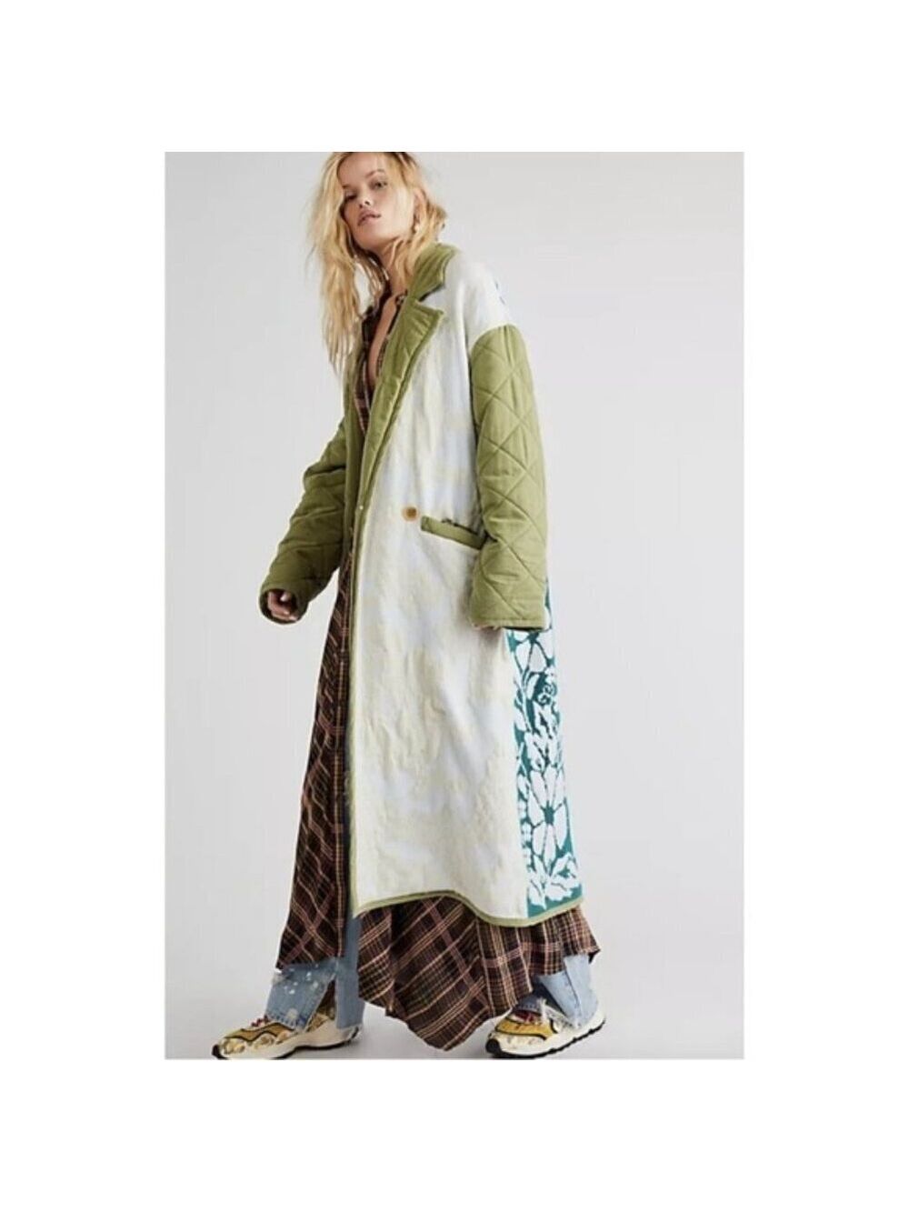 Free People Home Sweet Home Coat Quilted Sweater Knit Duster Jacket Coat Size S